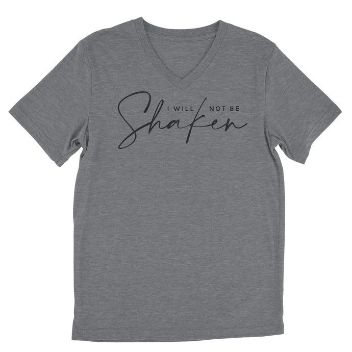 I Will Not Be Shaken V - Neck T-shirt - Grey - Be Kind 2 Me